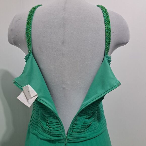 Vintage Tadashi Silk Embellished Sequins Y2k Glam Party Maxi Dress Sz 8 Green - Picture 13 of 13